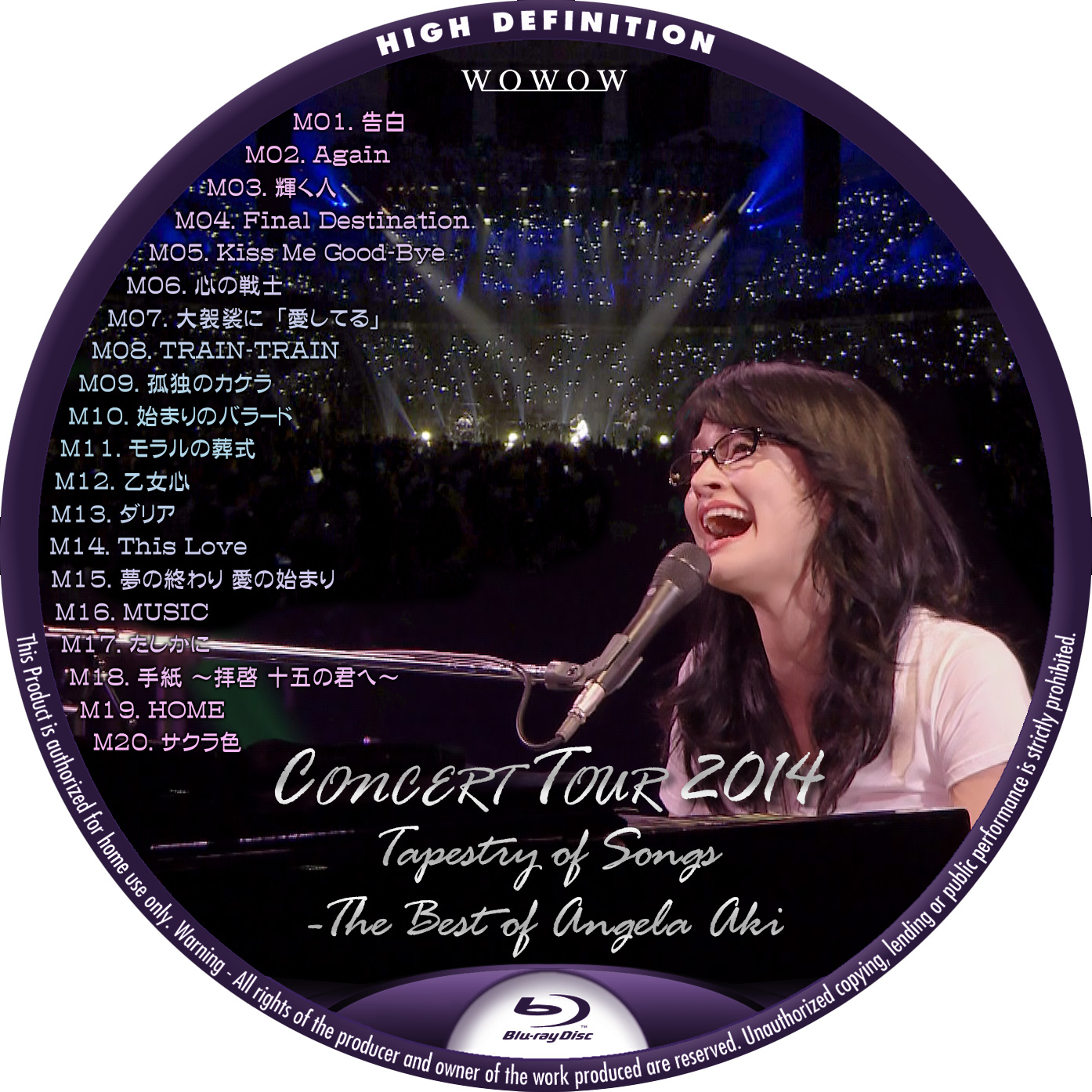 アンジェラ・アキ Concert Tour 2014 WOWOW Blu-ray BDラベル
