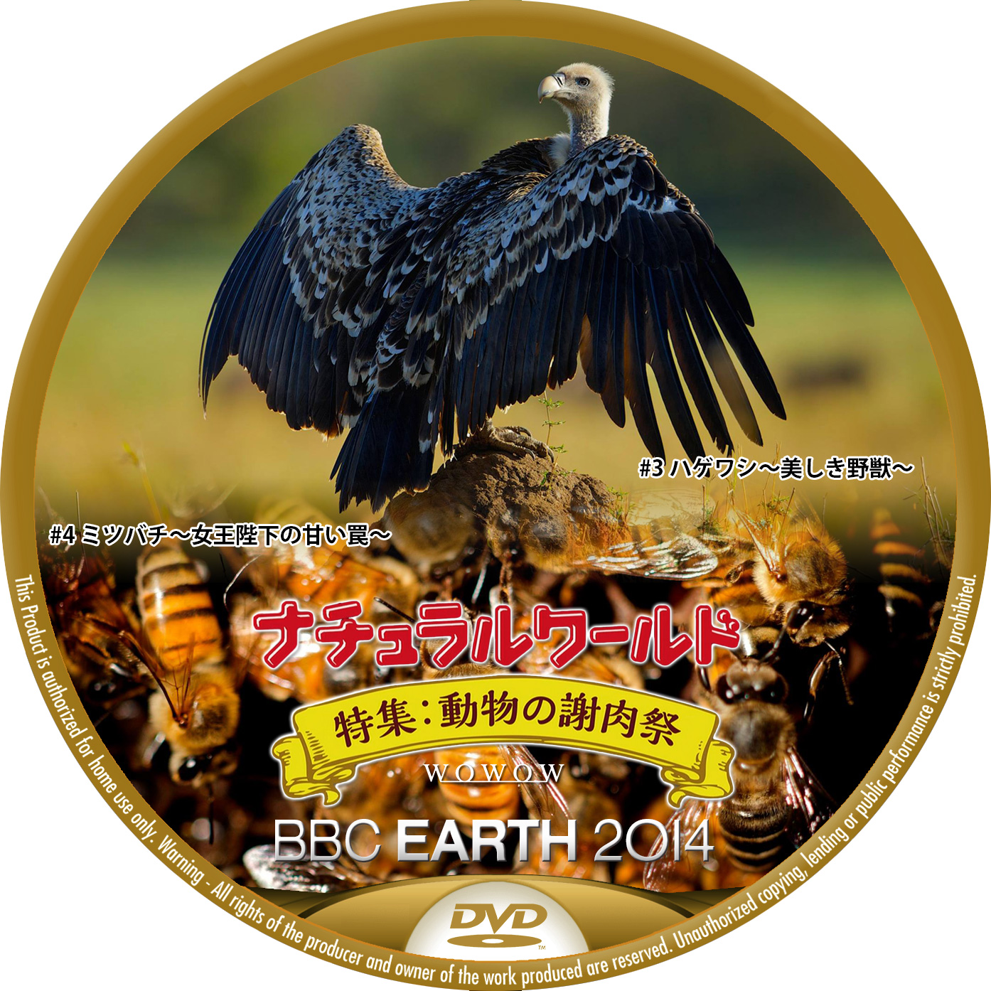 BBC EARTH 2014 WOWOW ミツバチ ハゲワシ DVDラベル ナチュラルワールド